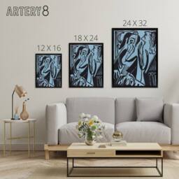 "Artery8 Abstract Pianist & Singer Kirchner Black Framed Canvas Art Print in Blue - Size: W24"" x H32""" - thumbnail 4