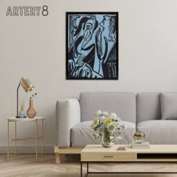 "Artery8 Abstract Pianist & Singer Kirchner Black Framed Canvas Art Print in Blue - Size: W24"" x H32""" - thumbnail 3