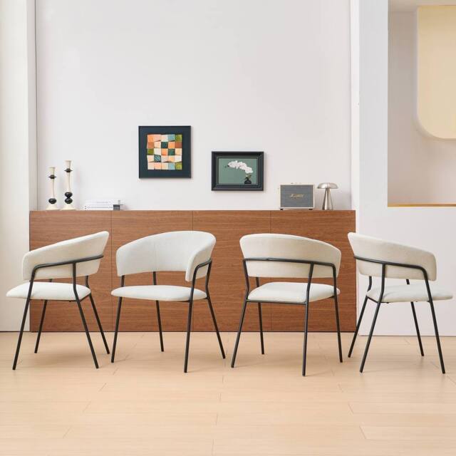 SONARA Modern Set of 4 Dining Chair with Sleek One-Piece Metal Frame in Beige - image 1