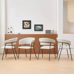 SONARA Modern Set of 4 Dining Chair with Sleek One-Piece Metal Frame in Beige