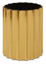 Orsina Black Glass & Titanium Round Side Table, Ribbed Design with Glossy Black Top, Metallic Table for Living Room in Gold - thumbnail 5