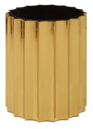 Orsina Black Glass & Titanium Round Side Table, Ribbed Design with Glossy Black Top, Metallic Table for Living Room in Gold - thumbnail 2
