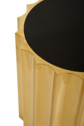 Orsina Black Glass & Titanium Round Side Table, Ribbed Design with Glossy Black Top, Metallic Table for Living Room in Gold - thumbnail 3