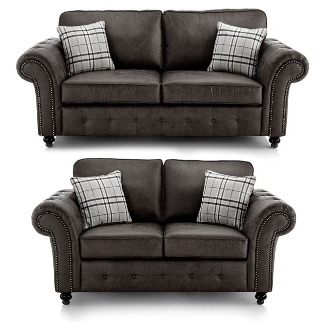 Furnishings For Less UK Oakland 3 & 2 Seater Chesterfield Leather Air Charcoal Grey - image 1