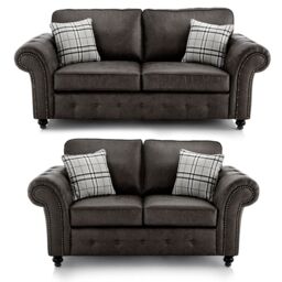Furnishings For Less UK Oakland 3 & 2 Seater Chesterfield Leather Air Charcoal Grey