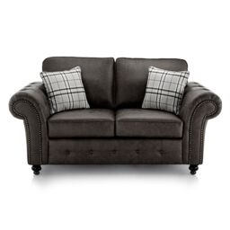 Furnishings For Less UK Oakland 3 & 2 Seater Chesterfield Leather Air Charcoal Grey - thumbnail 3