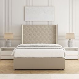"BSSPOKE Olivia Divan Bed Plush Velvet 54"" Headboard & No Mattress No Drawers in Cream - Size: Double" - thumbnail 3