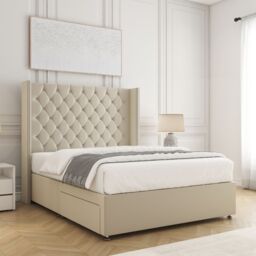 "BSSPOKE Olivia Divan Bed Plush Velvet 54"" Headboard & No Mattress No Drawers in Cream - Size: Double" - thumbnail 2