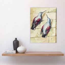 "Artery8 Two Wallcreepers Watercolour Painting Schouman Wall Art Poster Print in Beige - Size: W12"" x H16""" - thumbnail 4