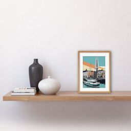 "Artery8 Wall Art Print Portsmouth Historic Dockyard Modern Linocut Style Artwork Framed 9X7 Inch in Beige - Size: W7"" x H9""" - thumbnail 2