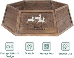 Shatchi 31.5inch Christmas Tree Skirt Foldable Wooden Box Xmas Tree Stand Base Cover Tree Collar Trunk Basket Ring for Tree Decorations - thumbnail 2