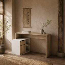 Wyld Haus Kavi 120cm Oak Effect & White L Shaped Desk with Drawer & Shelving