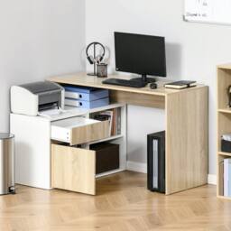 Wyld Haus Kavi 120cm Oak Effect & White L Shaped Desk with Drawer & Shelving - thumbnail 9