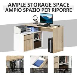 Wyld Haus Kavi 120cm Oak Effect & White L Shaped Desk with Drawer & Shelving - thumbnail 7
