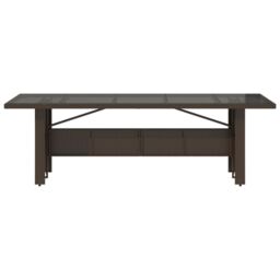 Berkfield Home Garden Table with Glass Top Brown 240x90x75 cm Poly Rattan - Size: 240 x 90 x 75 cm - thumbnail 4