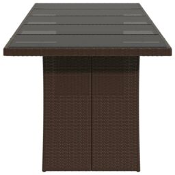 Berkfield Home Garden Table with Glass Top Brown 240x90x75 cm Poly Rattan - Size: 240 x 90 x 75 cm - thumbnail 5