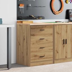 Berkfield Home Garage Storage Cabinet Artisan Oak 60x51x85 cm Solid Wood Pine in Brown - Size: 60 x 51 x 85 cm - thumbnail 3