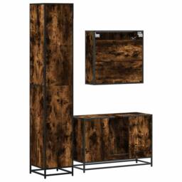 Berkfield Home 3 Piece Bathroom Furniture Set Smoked Oak Engineered Wood in Brown - thumbnail 7