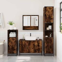 Berkfield Home 3 Piece Bathroom Furniture Set Smoked Oak Engineered Wood in Brown - thumbnail 3