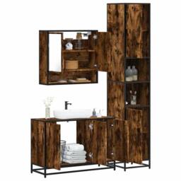 Berkfield Home 3 Piece Bathroom Furniture Set Smoked Oak Engineered Wood in Brown - thumbnail 2