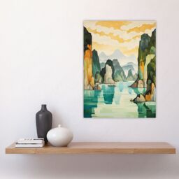 Artery8 Ha Long Bay Watercolour Painting Vietnam Limestone Islands In Emerald Waters Pastel Colour Seascape Large Wall Unframed Art Poster Print - thumbnail 4