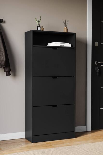 Home Discount Vida Designs 3 Drawer Shoe Cabinet with Shelf Space-saving Storage in Black - image 1