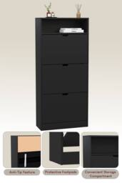 Home Discount Vida Designs 3 Drawer Shoe Cabinet with Shelf Space-saving Storage in Black - thumbnail 5
