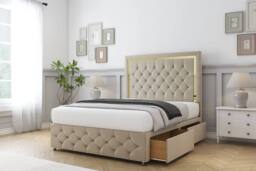 "Sloomy Sofia Gold Coniston Divan Base 2 Drawers 54"" Headboard & 12"" Footboard in Cream - Size: Small Single" - thumbnail 4