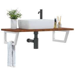 Berkfield Home Basin Shelf Wall Mounted Steel & Solid Wood Oak in Brown - thumbnail 2