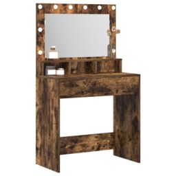Berkfield Home Vanity Table Smoked Oak Engineered Wood 75.5 x 41 x 135 cm Mirror in Brown - thumbnail 3
