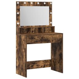 Berkfield Home Vanity Table Smoked Oak Engineered Wood 75.5 x 41 x 135 cm Mirror in Brown - thumbnail 2