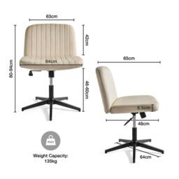 FLAVORA VonHaus Cream Velvet Home Office Desk Chair - Size: 0.6m2 - thumbnail 4
