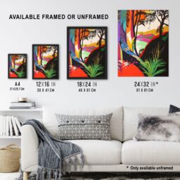 "Artery8 Colourful Abstract Trees Hills Lake Bright Bold Wall Art Print - Size: W18"" x H24""" - thumbnail 3