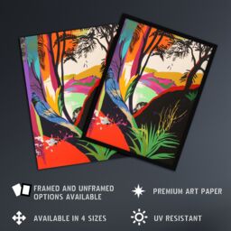 "Artery8 Colourful Abstract Trees Hills Lake Bright Bold Wall Art Print - Size: W18"" x H24""" - thumbnail 2