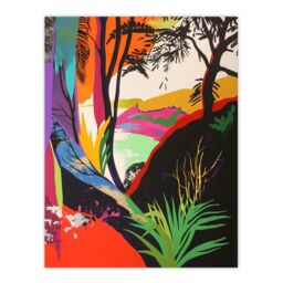 "Artery8 Colourful Abstract Trees Hills Lake Bright Bold Wall Art Print - Size: W18"" x H24""" - thumbnail 1