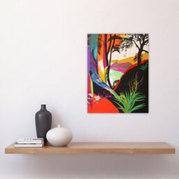 "Artery8 Colourful Abstract Trees Hills Lake Bright Bold Wall Art Print - Size: W18"" x H24""" - thumbnail 4