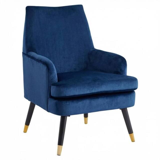 Havendro Blue Velvet Padded Accent Armchair Gold Tip Feet - image 1