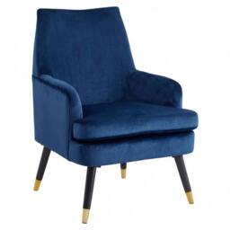 Havendro Blue Velvet Padded Accent Armchair Gold Tip Feet