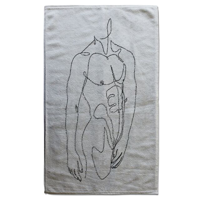 Benjamin Tate Design line art of male body Designer Bath Towel in Yellow - image 1