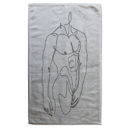 Benjamin Tate Design line art of male body Designer Bath Towel in Yellow - thumbnail 1