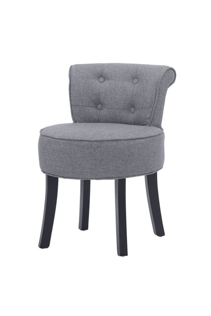 Light Grey Linen Upholstered Vanity Stool Dressing Chair - image 1
