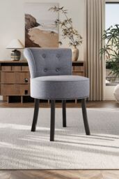 Light Grey Linen Upholstered Vanity Stool Dressing Chair - thumbnail 2