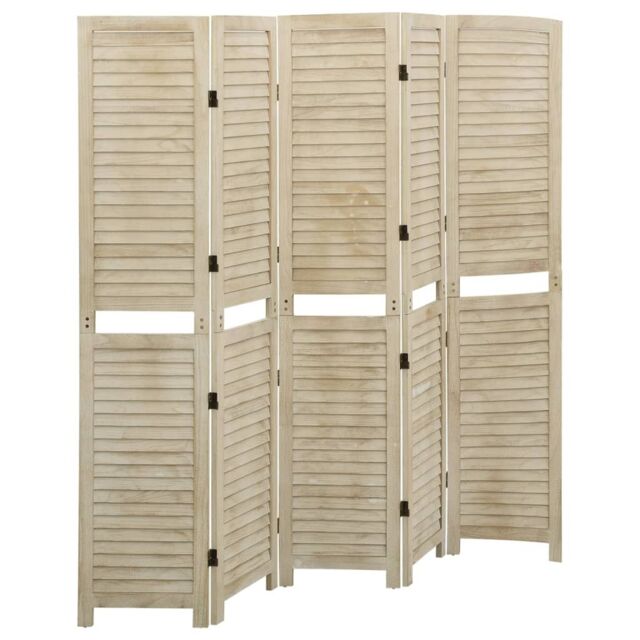 Berkfield Home 5-Panel Room Divider 175x165 cm Solid Wood Paulownia in Brown - image 1