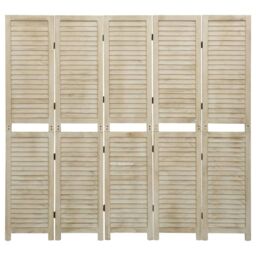 Berkfield Home 5-Panel Room Divider 175x165 cm Solid Wood Paulownia in Brown - thumbnail 2