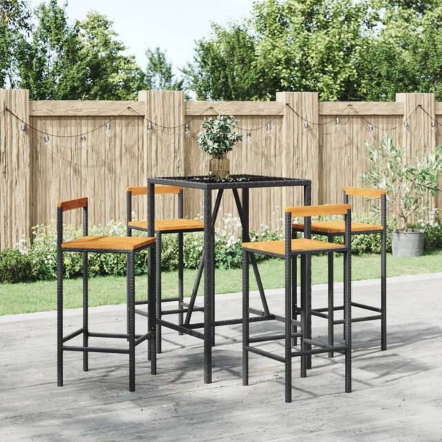 Berkfield Home 5 Piece Garden Bar Set Black Poly Rattan& Solid Wood Acacia - image 1