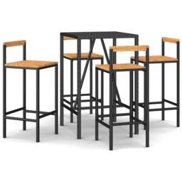 Berkfield Home 5 Piece Garden Bar Set Black Poly Rattan& Solid Wood Acacia - thumbnail 2