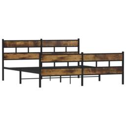 Berkfield Home Metal Bed Frame without Mattress Smoked Oak 200x200 cm in Brown - thumbnail 3
