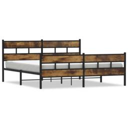 Berkfield Home Metal Bed Frame without Mattress Smoked Oak 200x200 cm in Brown - thumbnail 1