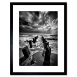 "Artery8 Wall Art Print Pier Ruins Black & White Dramatic Coastal Photo Artwork Framed 9X7 Inch - Size: W7"" x H9""" - thumbnail 1