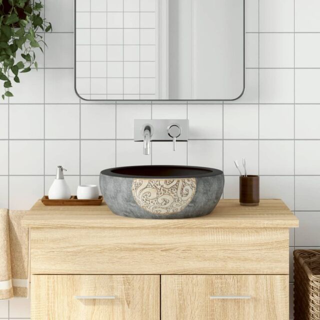 Berkfield Home Countertop Basin Black & Brown Round Œ¶41x14 cm Ceramic - Size: 41x14 cm - image 1